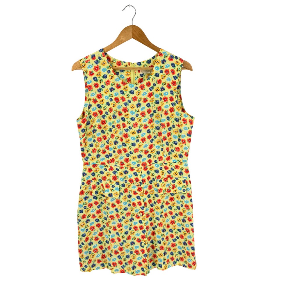 Express Vintage Floral Romper Yellow Size 13/14 Sleeveless Rayon 90s Retro